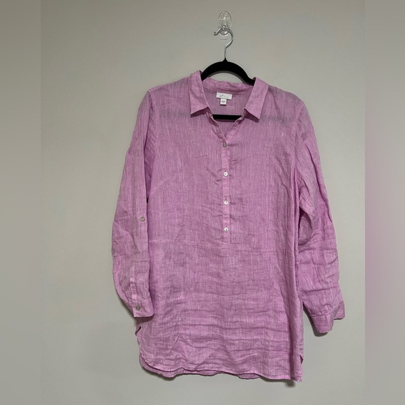 J. Jill Love Linen Purple Button Down Top Size Medium Tunic Length Lagenlook - Picture 1 of 10